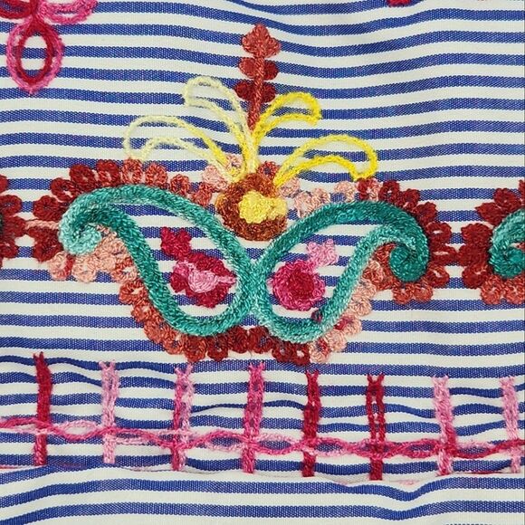 Magic Skirt Women Size Medium Floral Embroidered Stripes Knee Length Boho Hippie - Picture 4 of 11